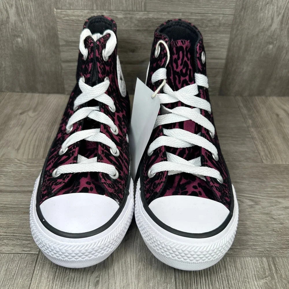 Converse High Top Sneakers Youth 2 Pink Black Leopard Animal Print NEW